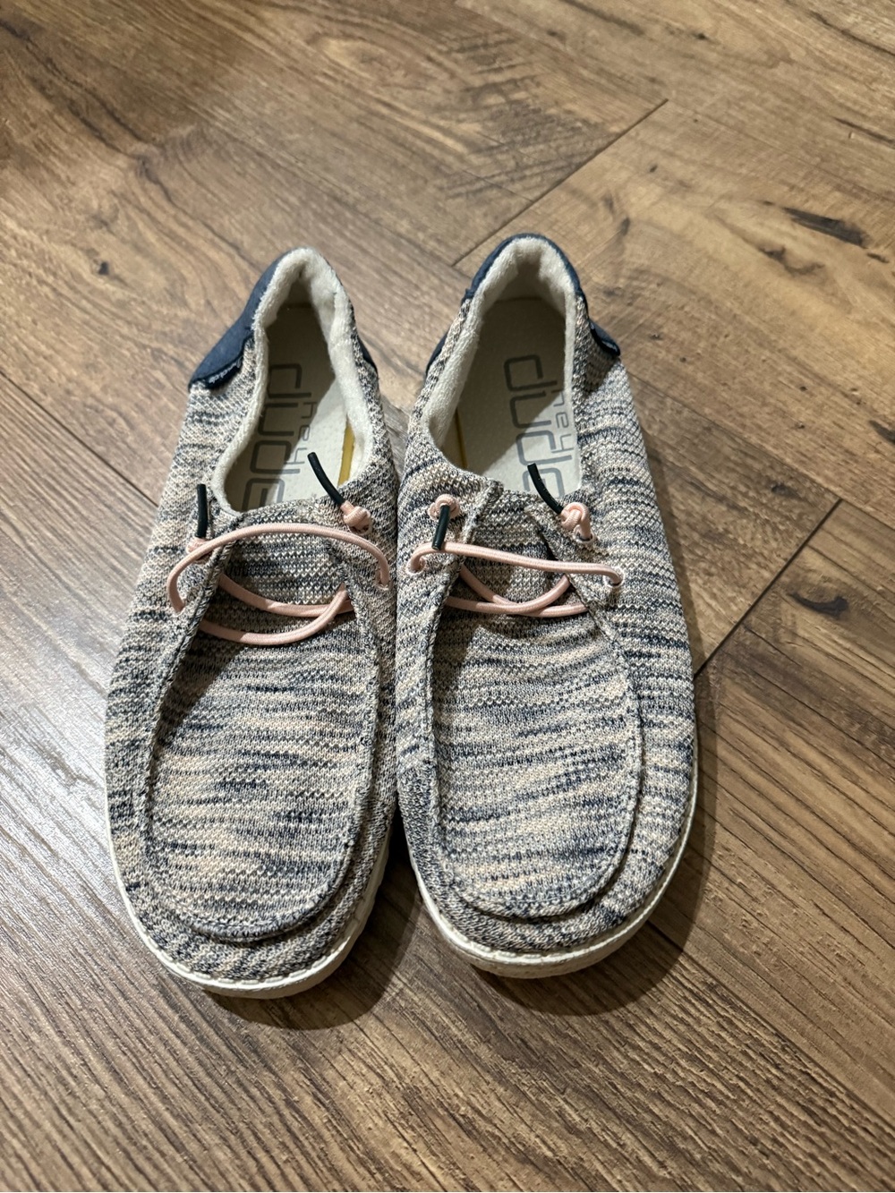 Hey Dude Casual Knit Slip-On Loafers in Beige and Navy